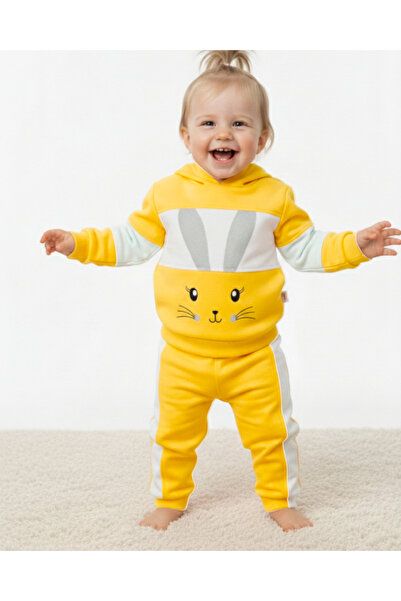 Ege Bebek Kız Bebek Tavşan Baskılı Sweathirt Takımı / Alt Üst Takım