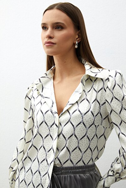 Sateen Black Satin Patterned Shirt