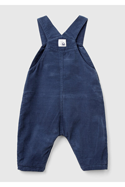 United Colors of Benetton Baby navy blue back logo label front pouch pocket strap salopet