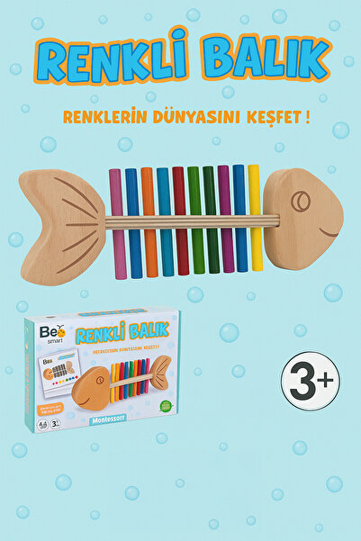 hak-iş oyuncak Bee Smart Montessori Renkli Kılçıklı Balık Ahşap Eğitici Oyunc...