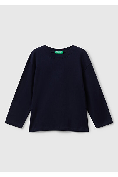 United Colors of Benetton Tricou cu mânecă lungă cu decolteu cu imprimeu bleu...