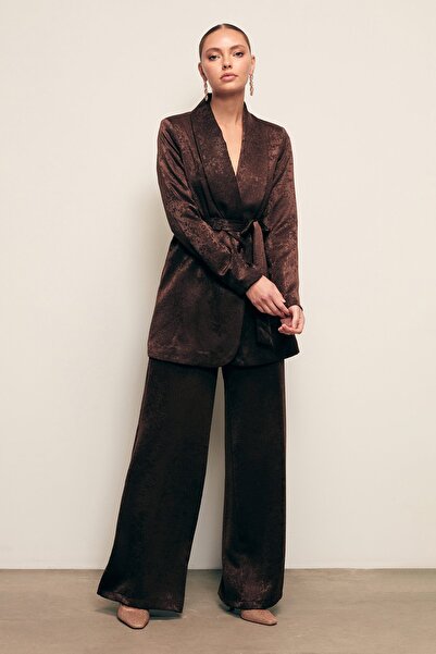 Sateen Wide Leg Pants - Brown