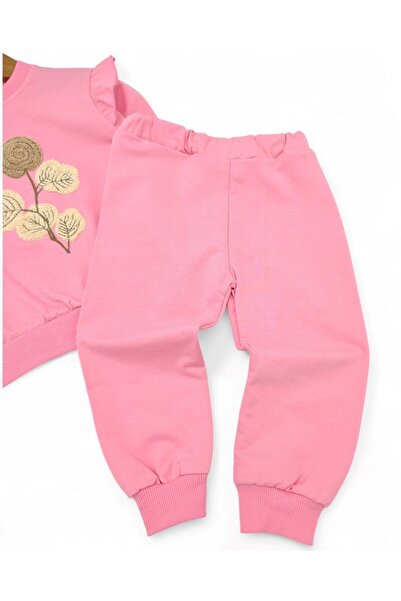 VOY KİDS Girl's Seasonal Floral Embroidered 2-Piece Set – Long Sleeve Crew Neck Top and Bottom – 2-5 Years