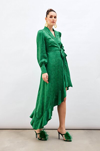 Sateen فستان جاكار غير متماثل - أخضر