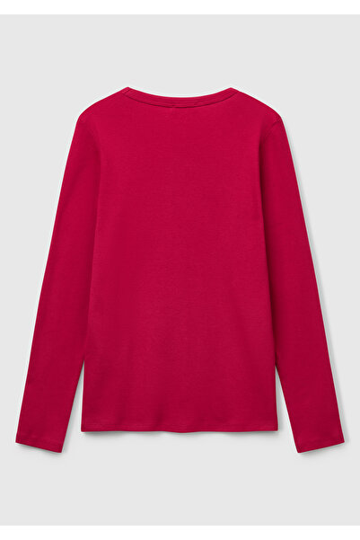 United Colors of Benetton Tricou cu mânecă lungă pentru femei, fucsia, 100% bumbac, cu decolteu, Benetton Written