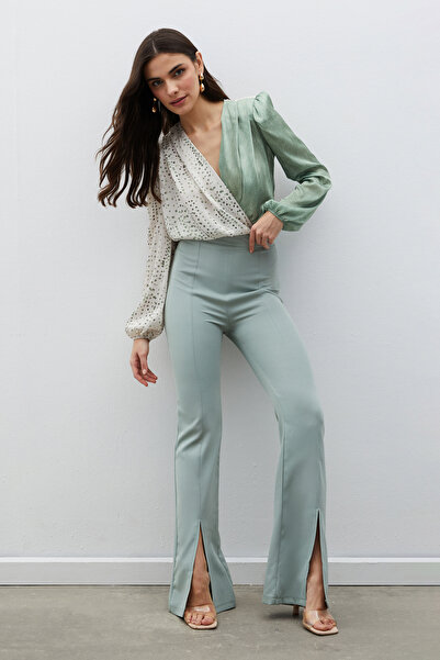 Sateen Πράσινο Ισπανικό Παντελόνι - Με Λεπτομέρεια Σχισμής