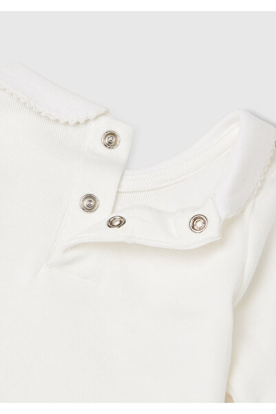 United Colors of Benetton Bebek Ekru Önü Logo İşlemeli Çıtçıtlı Bebek Yaka Uzun Kollu Body