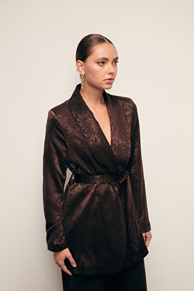 Sateen Довгий піджак з поясом - Кавовий