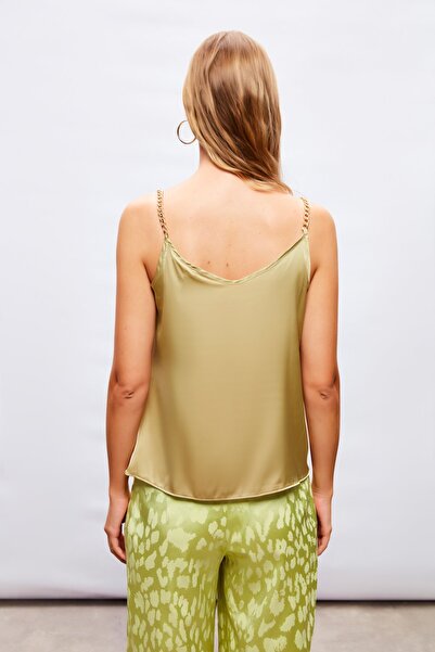 Sateen Zincir Askılı Saten Bluz - OLİVE