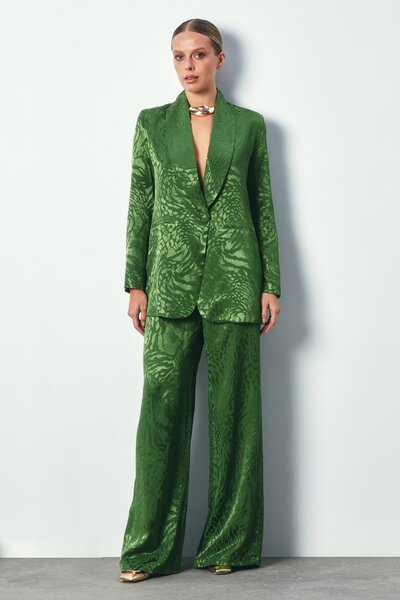 Sateen Green Patterned Loose Trousers