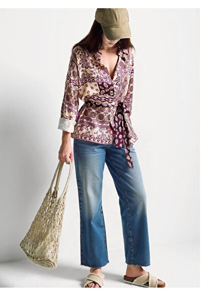 United Colors of Benetton Дамски панталони от памук в светло синьо с широки к...