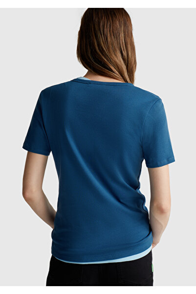 United Colors of Benetton Γυναικείο μπλουζάκι Indigo Blue 100% βασικό κοντομάνικο μπλουζάκι με λαιμόκοψη