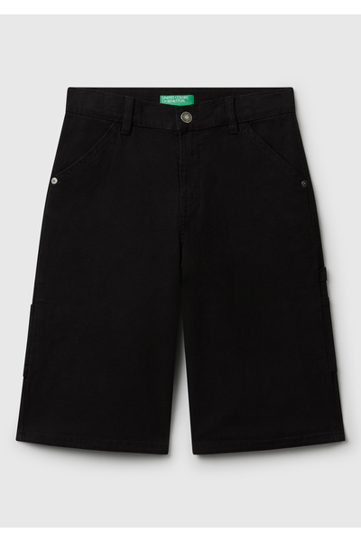 United Colors of Benetton Erkek Çocuk Siyah Logo ve Cep Detaylı Düğmeli Streç...