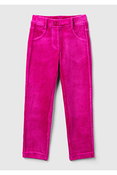 United Colors of Benetton Kız Çocuk Pembe Fitilli Kadife Tayt