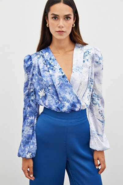 Sateen INDIGO - Floral Patterned Bodysuit Blouse