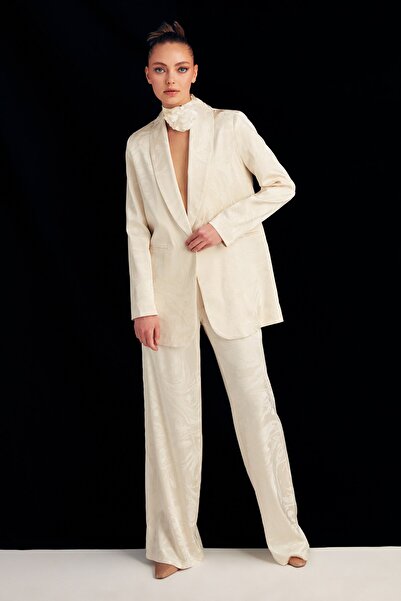 Sateen Штани з сатиновим візерунком - Екрю