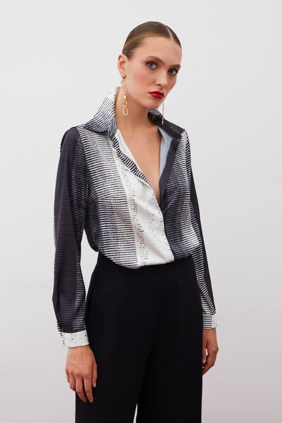 Sateen Desenli Düz Gömlek - SİYAH