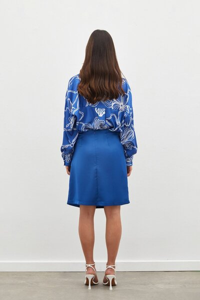 Sateen Kuşaklı Mini Etek - İNDİGO