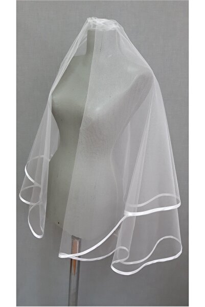 Suzanna Moda Beyaz Saten Biyeli 1mt Boyunda Çift Kat Hayal Tül Gelin Duvağı