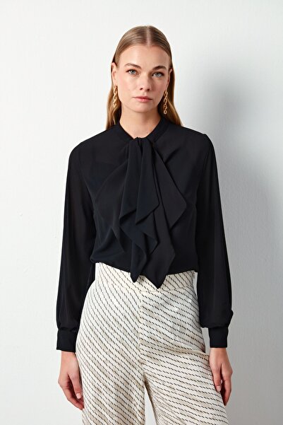 Sateen Фуляр Детальний Блуз - Чорний