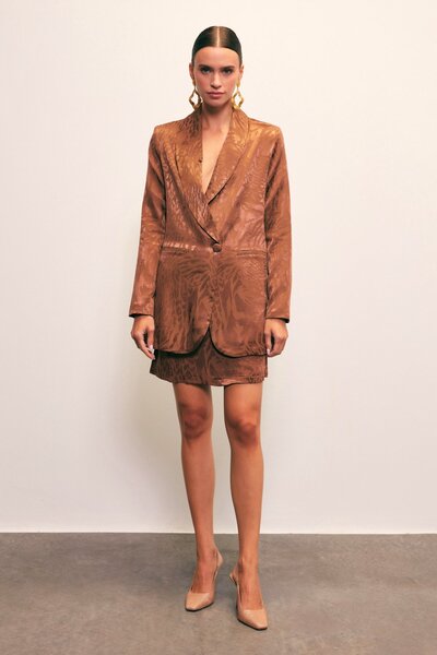 Sateen Jakarlı Çan Etek - Kahve