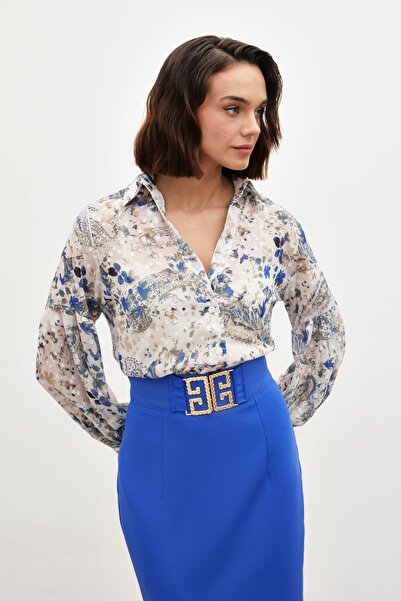 Sateen Cămașă texturată cu model ALBASTRU SAX