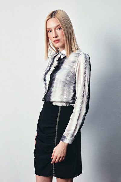 Sateen Desenli Düz Gömlek - SİYAH