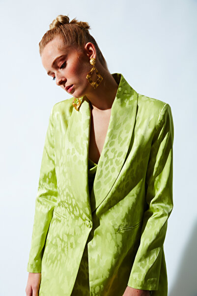 Sateen Σατέν μπουφάν με φαρδύ σχέδιο - Πράσινο λάδι