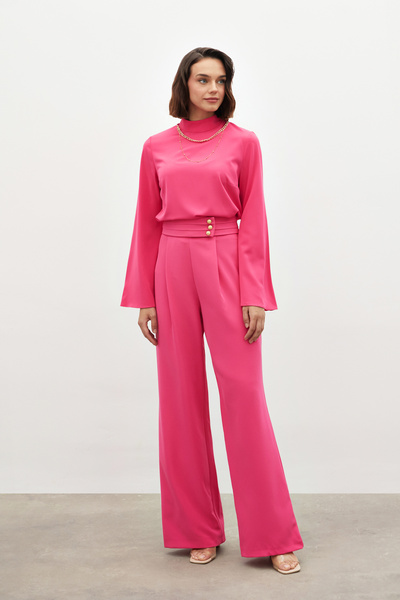 Sateen Bel Detaylı Pantolon - Pembe