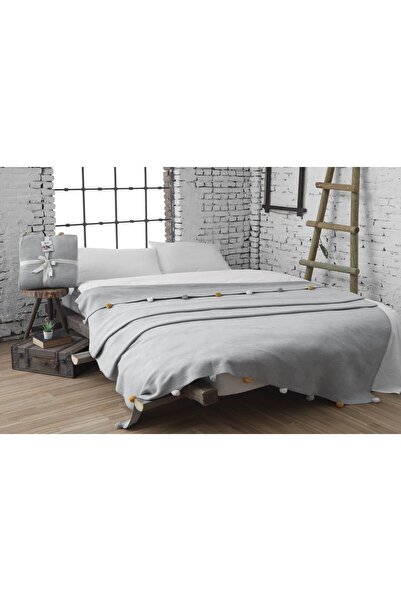Dolce Bonita Home Double Pompom Pique Blanket 200x220 Gray