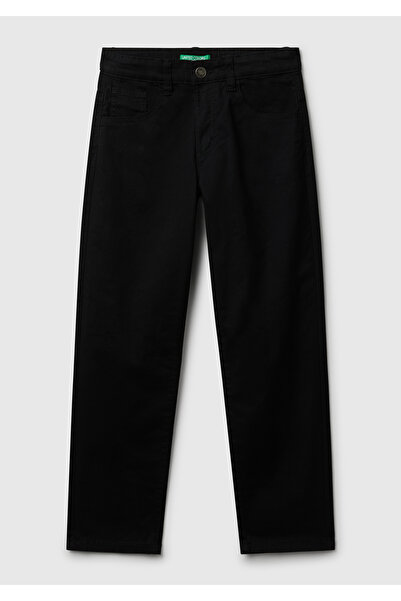 United Colors of Benetton Erkek Çocuk Siyah Düğmeli Fermuarlı Slim Fit Pantolon