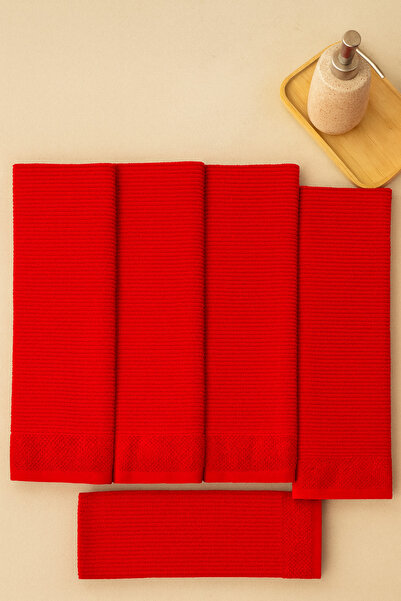Benetton Home 5 Pieces Bath Towel Hand Face Body Red 100% Cotton 30X50 cm Face Towel