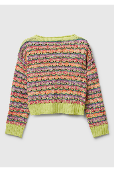 United Colors of Benetton Pulover crop cu cusături mixte multicolore pentru fete, 100% acril