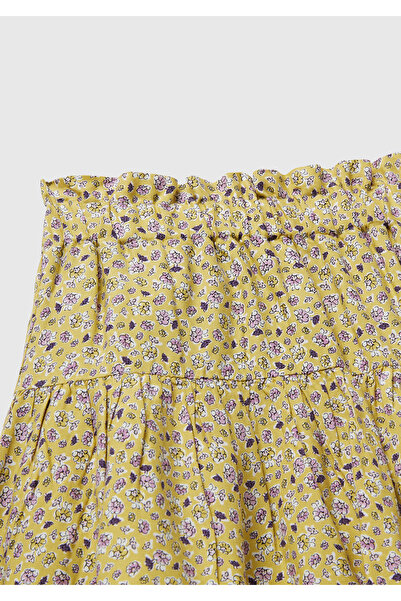 United Colors of Benetton Fusta pentru fete, albastru-verde, cu imprimeu integral, cu talie pliată și șnur în talie