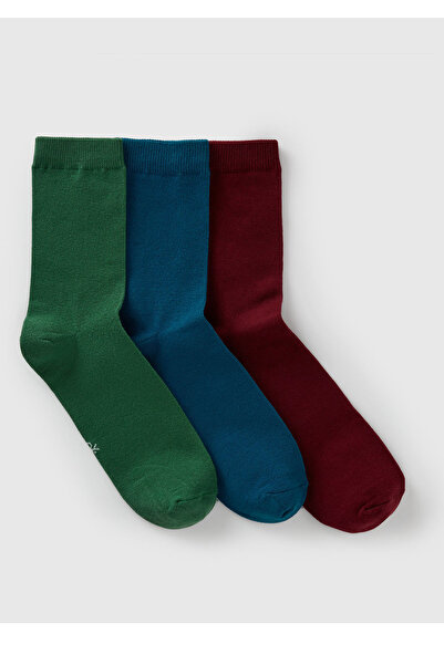 United Colors of Benetton Унисекс бордо-зелено-сини чорапи, 3 чифта