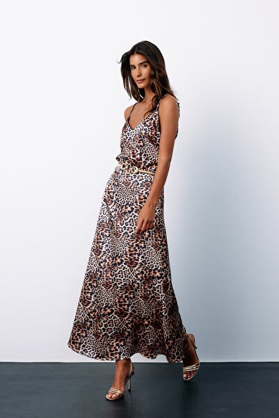 Sateen Сатинова спідниця з леопардовим принтом - кавова