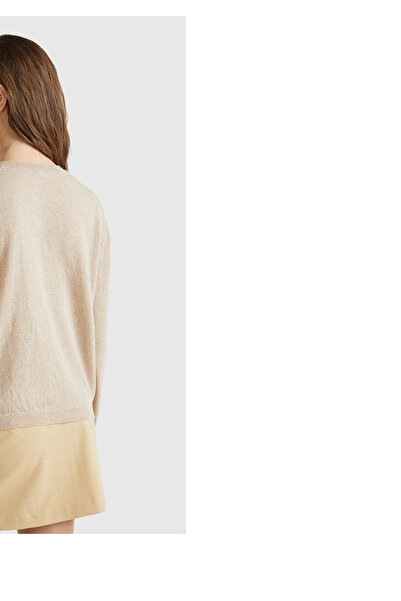 United Colors of Benetton Women's ecru 100% merino bicycle collar pearl button cardigan