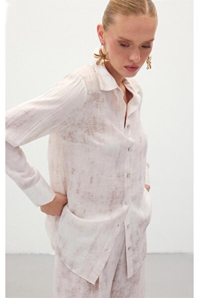 Sateen Desenli Salaş Gömlek - Taş