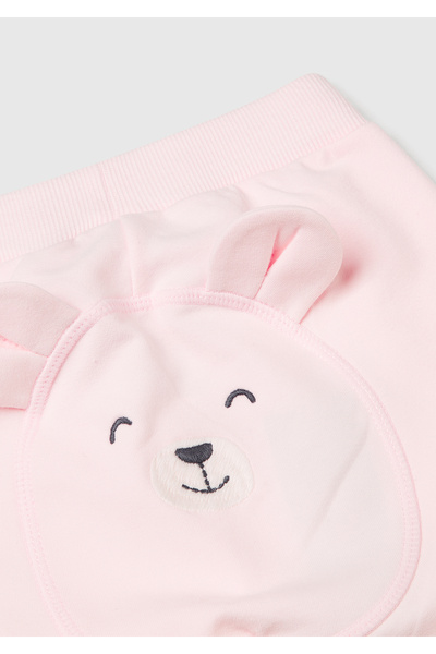 United Colors of Benetton Bebek Pembe Altı Kulaklı ve Hayvan İşlemeli Ribanalı Eşofman Altı