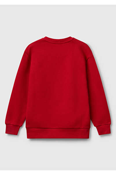 United Colors of Benetton Erkek Çocuk Kırmızı Çok Renkli Baskılı Relaxed Fit Sweatshirt
