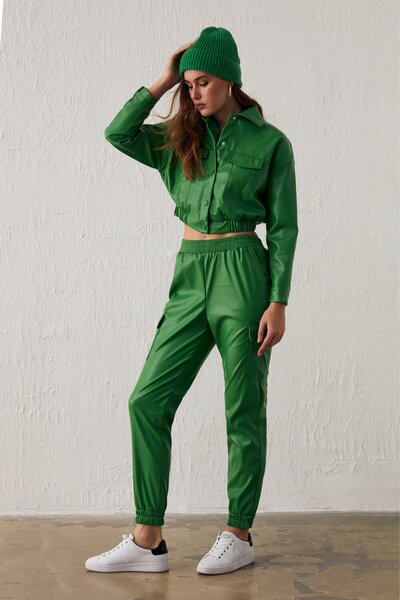 Sateen Cargo Pants with Pockets - Green