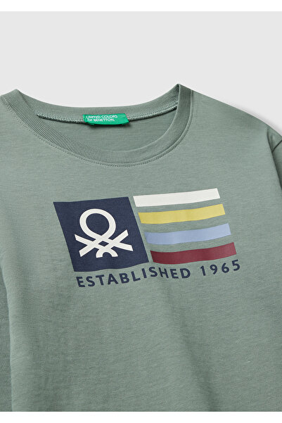 United Colors of Benetton Μακρυμάνικο μπλουζάκι από οργανικό βαμβάκι με λογότυπο μπροστά για αγόρια