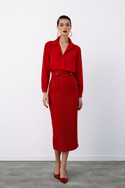 Sateen Düz Klasik Gömlek - Kırmızı