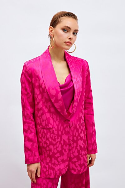 Sateen Σατέν Μπουφάν με Φαρδύ Σχέδιο - Φούξια