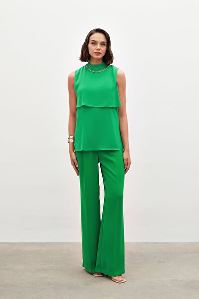 Sateen Μπλούζα με λεπτομέρεια αξεσουάρ - ΠΡΑΣΙΝΗ