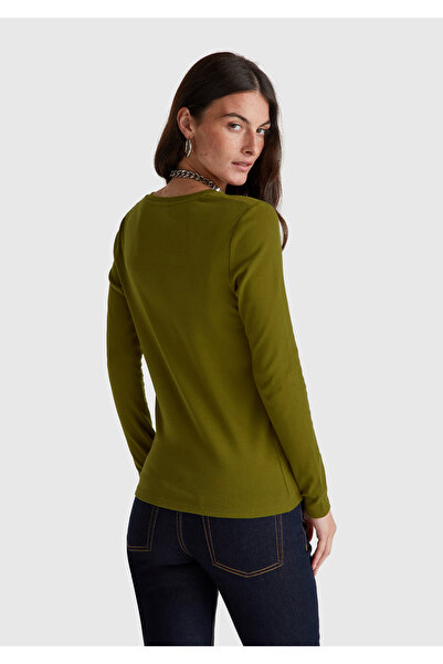 United Colors of Benetton Γυναικείο μακρυμάνικο μπλουζάκι με λαιμόκοψη V με πράσινο χακί