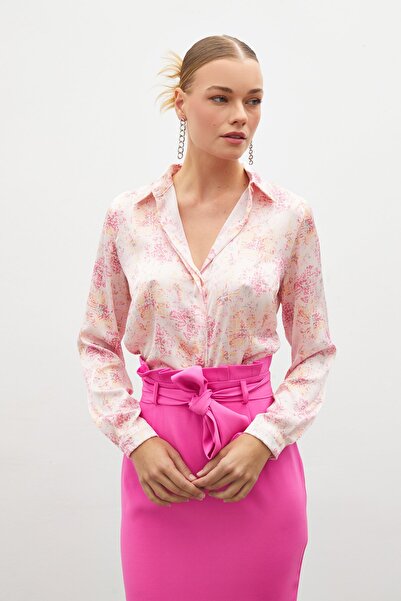 Sateen Desenli Salaş Gömlek - Fuşya