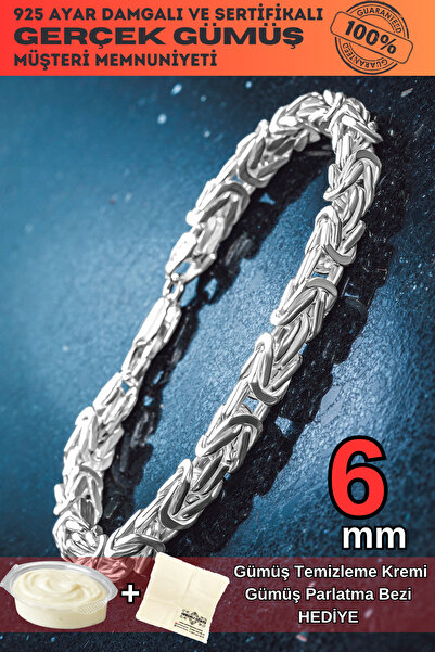 OSMANLI GÜMÜŞ Erkek Gümüş Bileklik - 6mm Beyaz Kare Kral Parlak Model Erkek K...