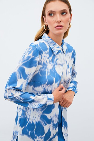 Sateen Сорочка з візерунком - СИНЯ