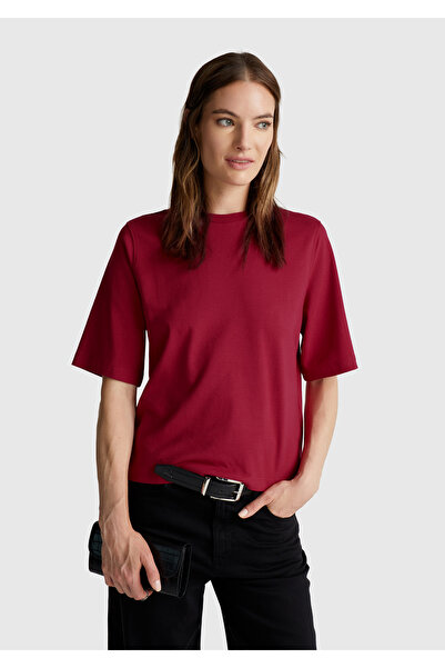 United Colors of Benetton Tricou pentru femei, fucsia, 100% bumbac, cu o form...